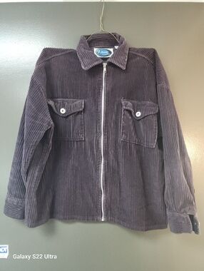 Corduroy Zip Shirt Jacket in Dark Purple